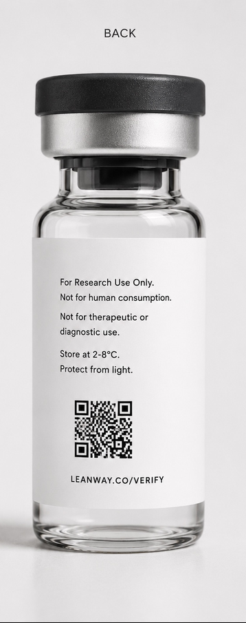 LeanWay GLP-R3 vial — back label with lot field and QR code